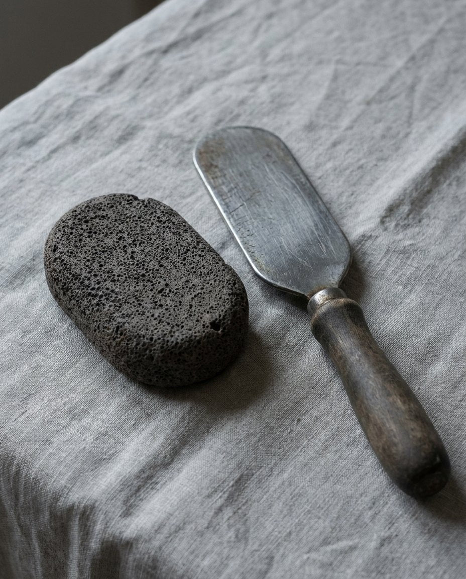 Pedra-pomes e lima manual usadas